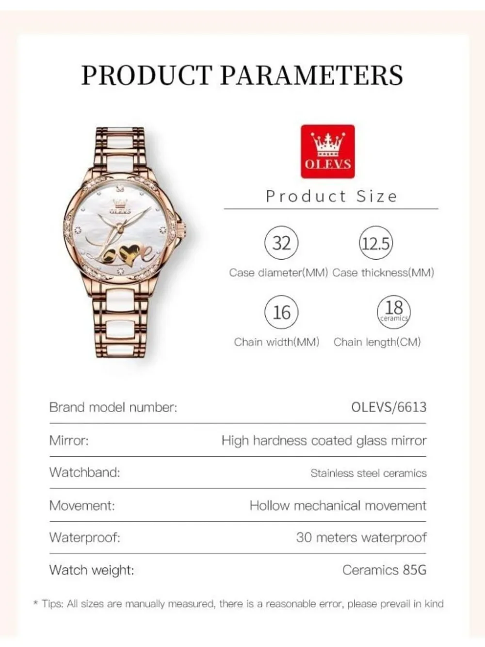 Olevs Women's White Butterfly Skeleton Diamond Rose Gold Automatic Luxury Watch